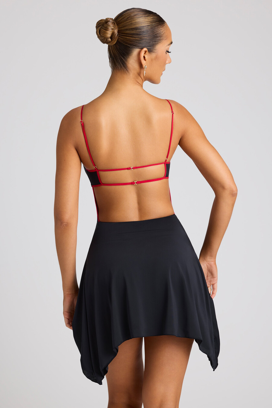 コントラストバインディングミニドレス(ブラック)