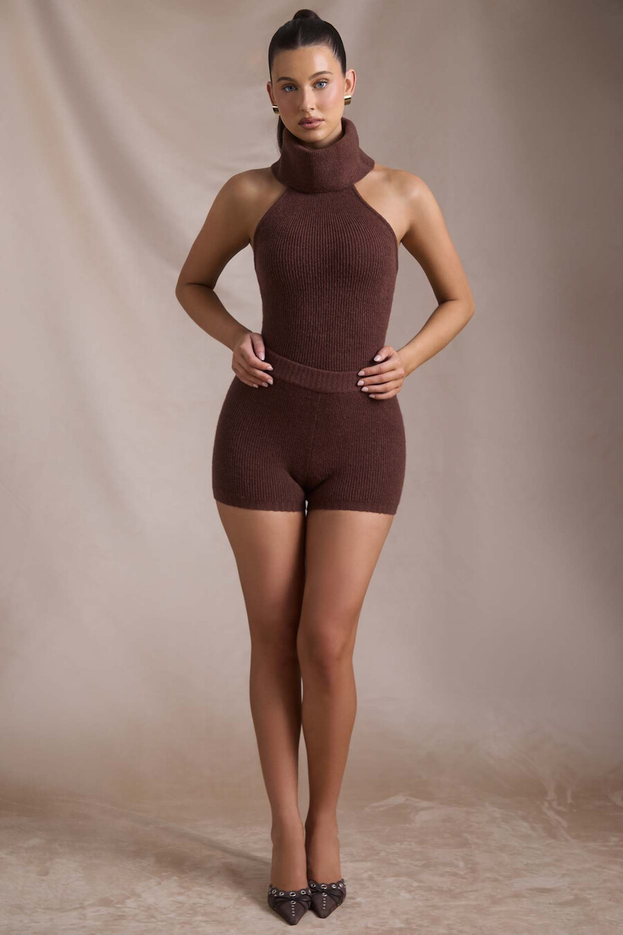 エスプレッソのリブニットショーツ
